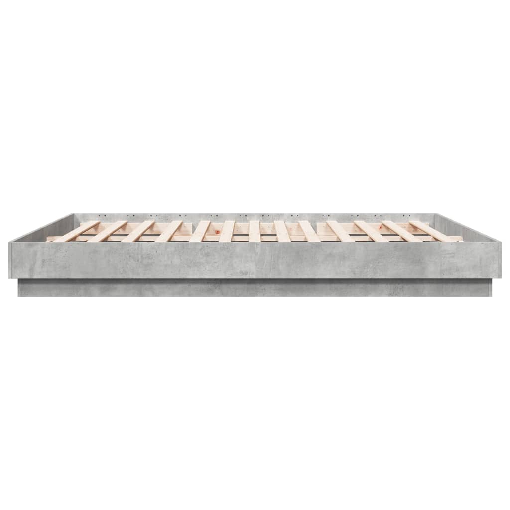 Cadru de pat cu lumini LED, gri beton, 200x200 cm GartenMobel Dekor
