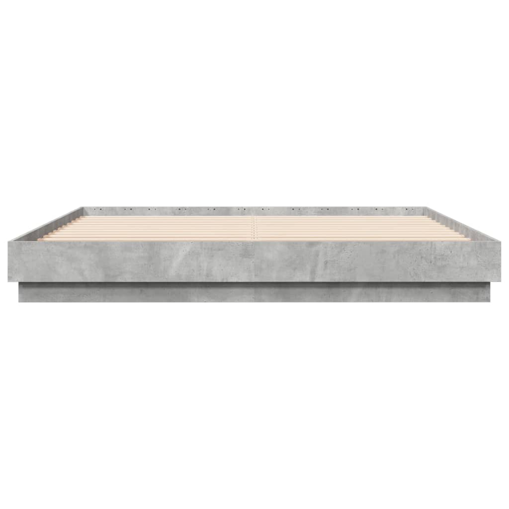 Cadru de pat cu lumini LED, gri beton, 200x200 cm GartenMobel Dekor