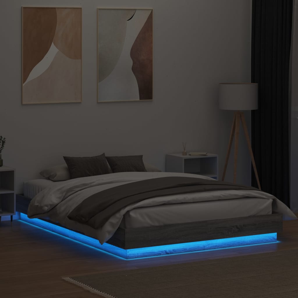 Cadru de pat cu lumini LED, gri sonoma, 140x200 cm GartenMobel Dekor