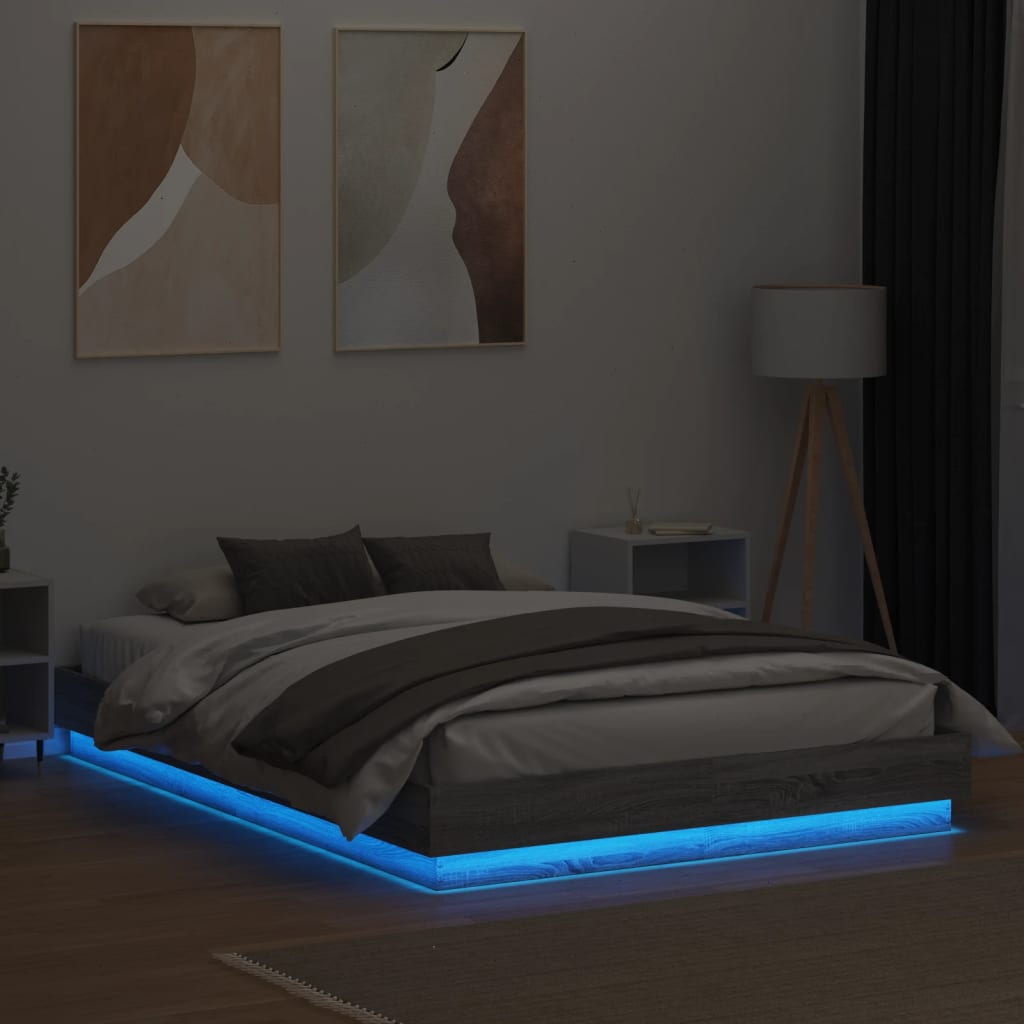 Cadru de pat cu lumini LED, gri sonoma, 150x200 cm GartenMobel Dekor