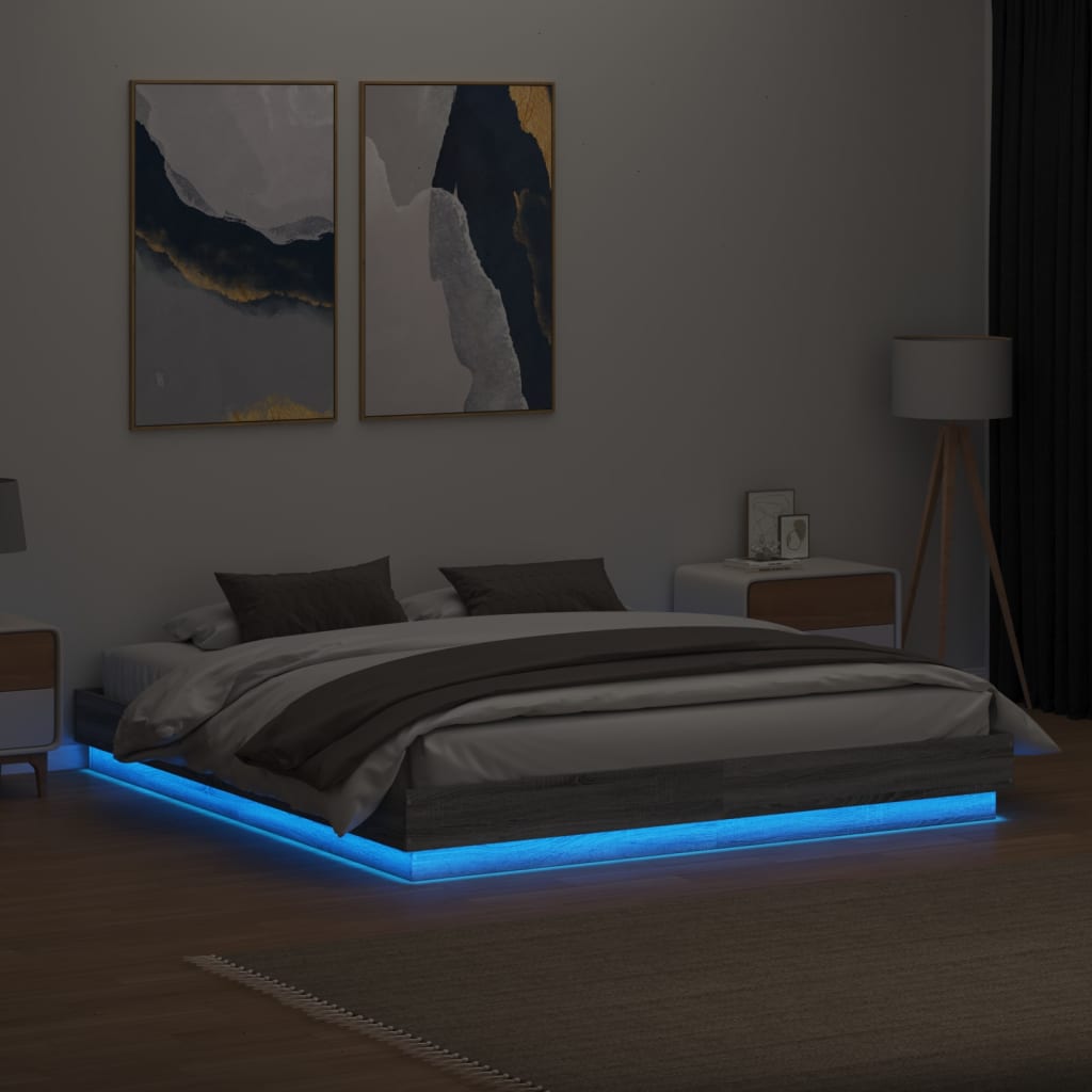 Cadru de pat cu lumini LED, gri sonoma, 180x200 cm GartenMobel Dekor