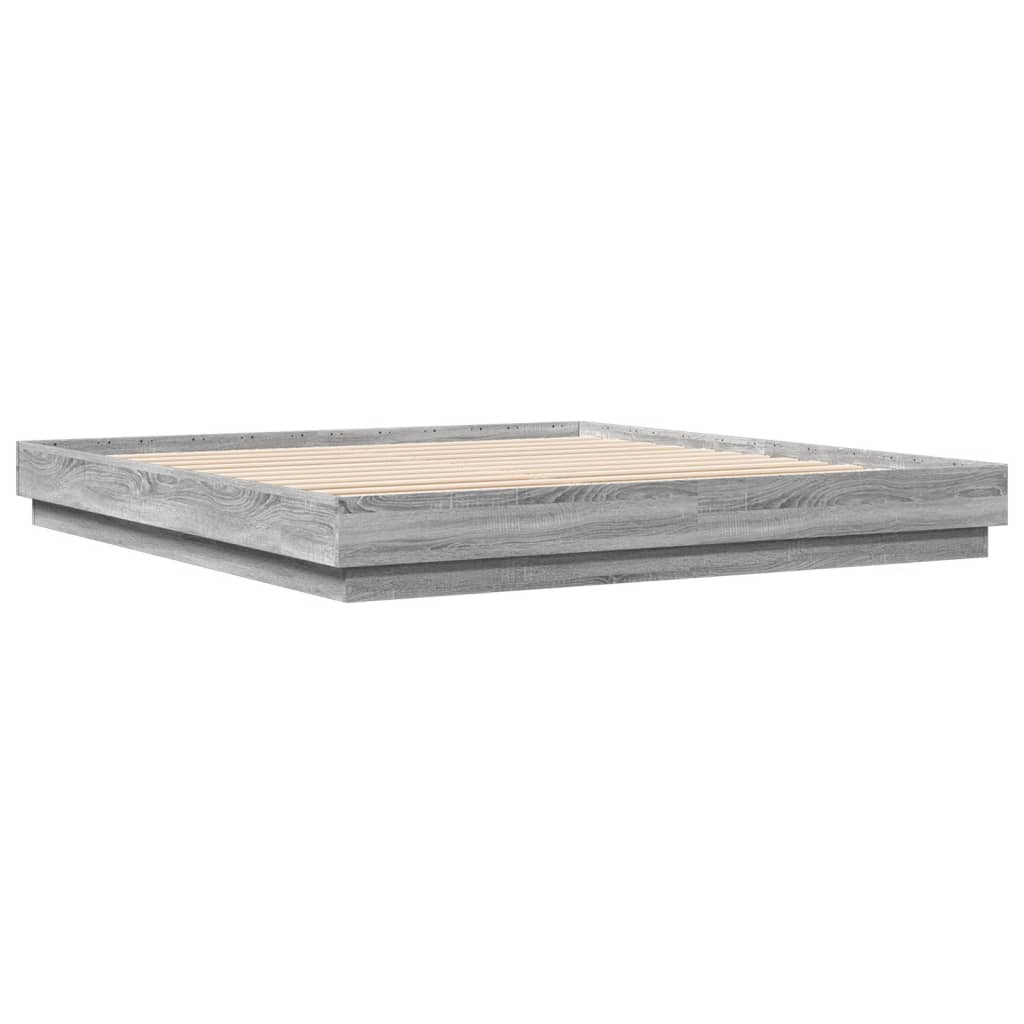 Cadru de pat cu lumini LED, gri sonoma, 200x200 cm GartenMobel Dekor