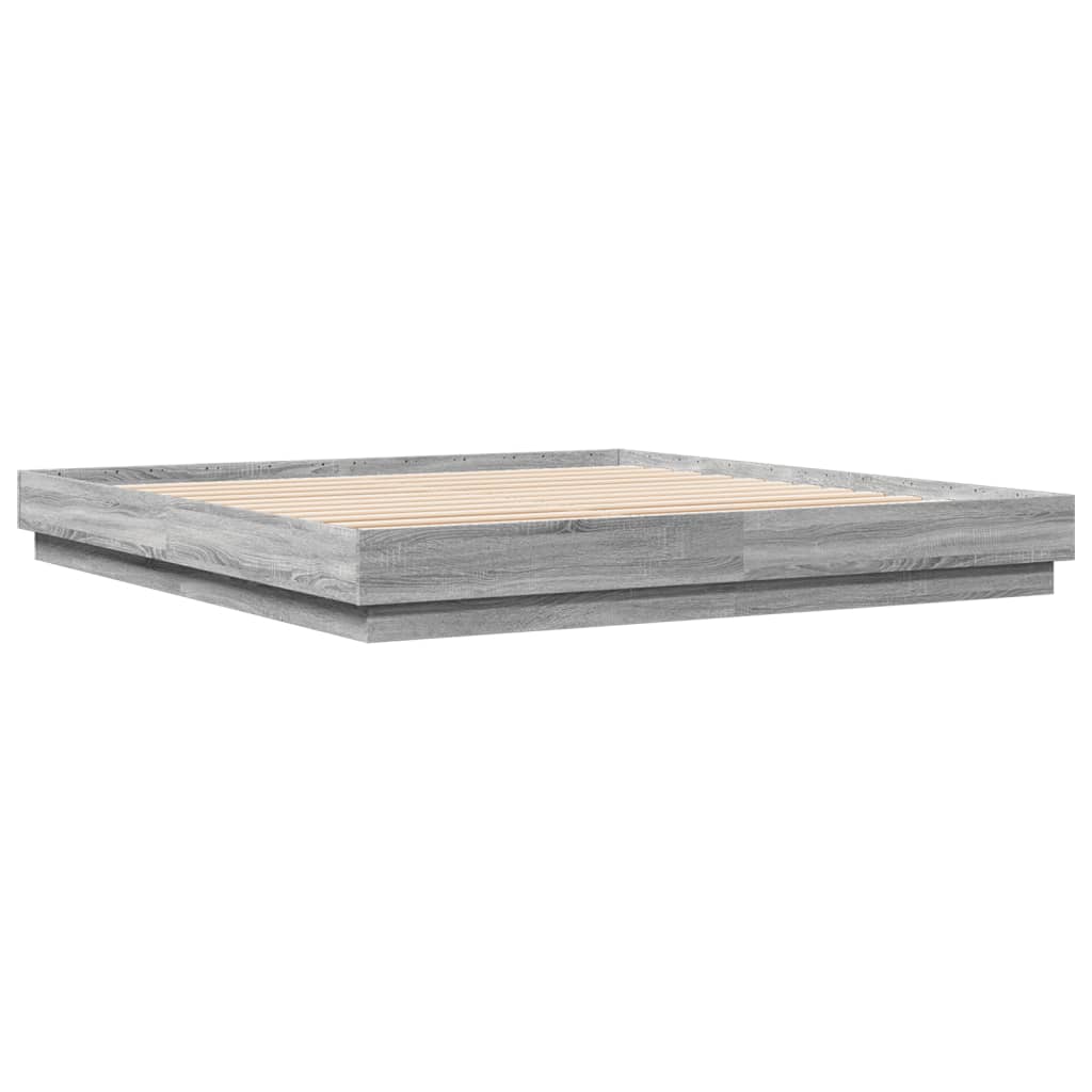 Cadru de pat cu lumini LED, gri sonoma, 200x200 cm GartenMobel Dekor