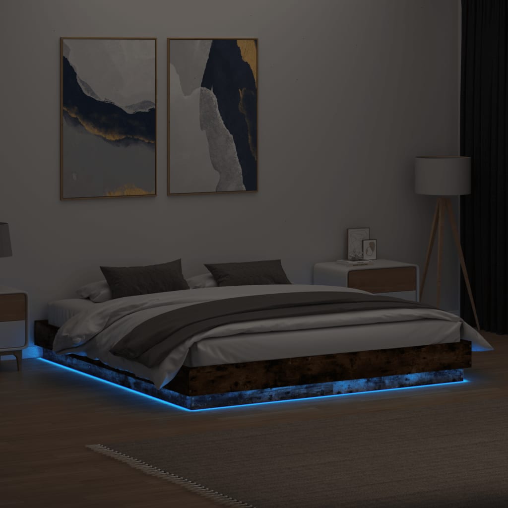 Cadru de pat cu lumini LED, stejar fumuriu, 180x200 cm GartenMobel Dekor