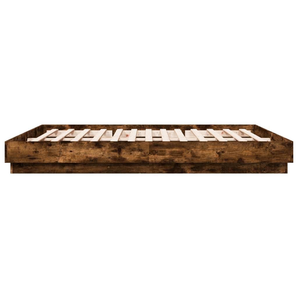 Cadru de pat cu lumini LED, stejar fumuriu, 200x200 cm GartenMobel Dekor
