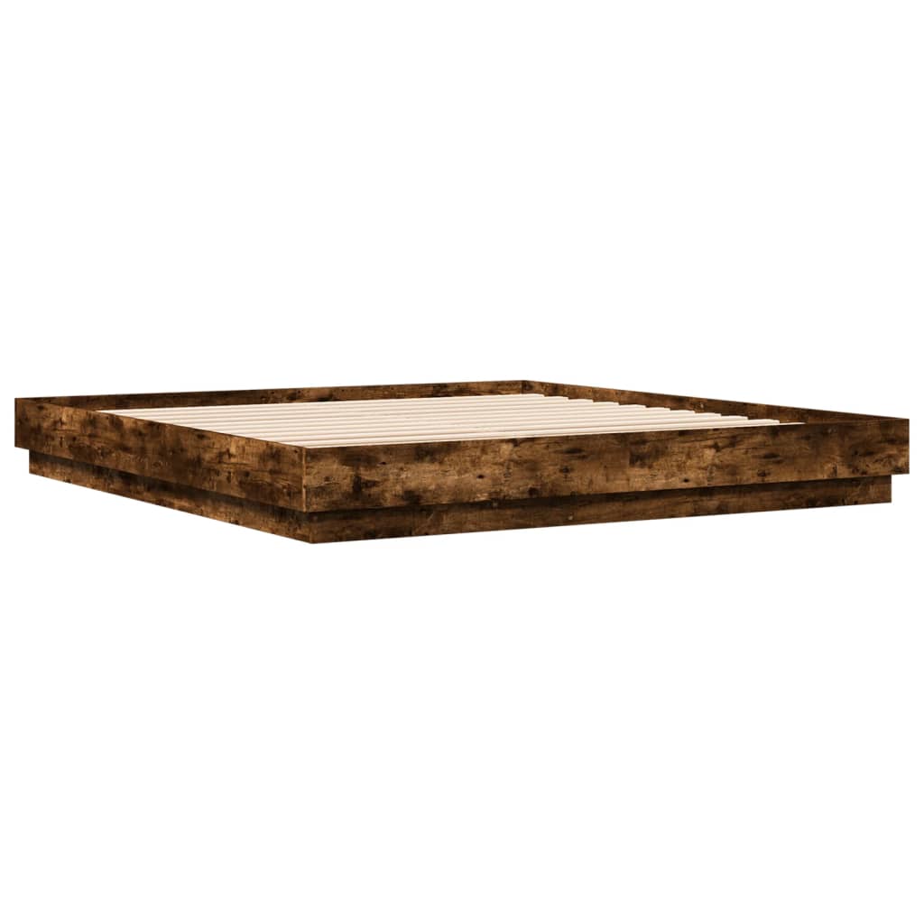 Cadru de pat cu lumini LED, stejar fumuriu, 200x200 cm GartenMobel Dekor