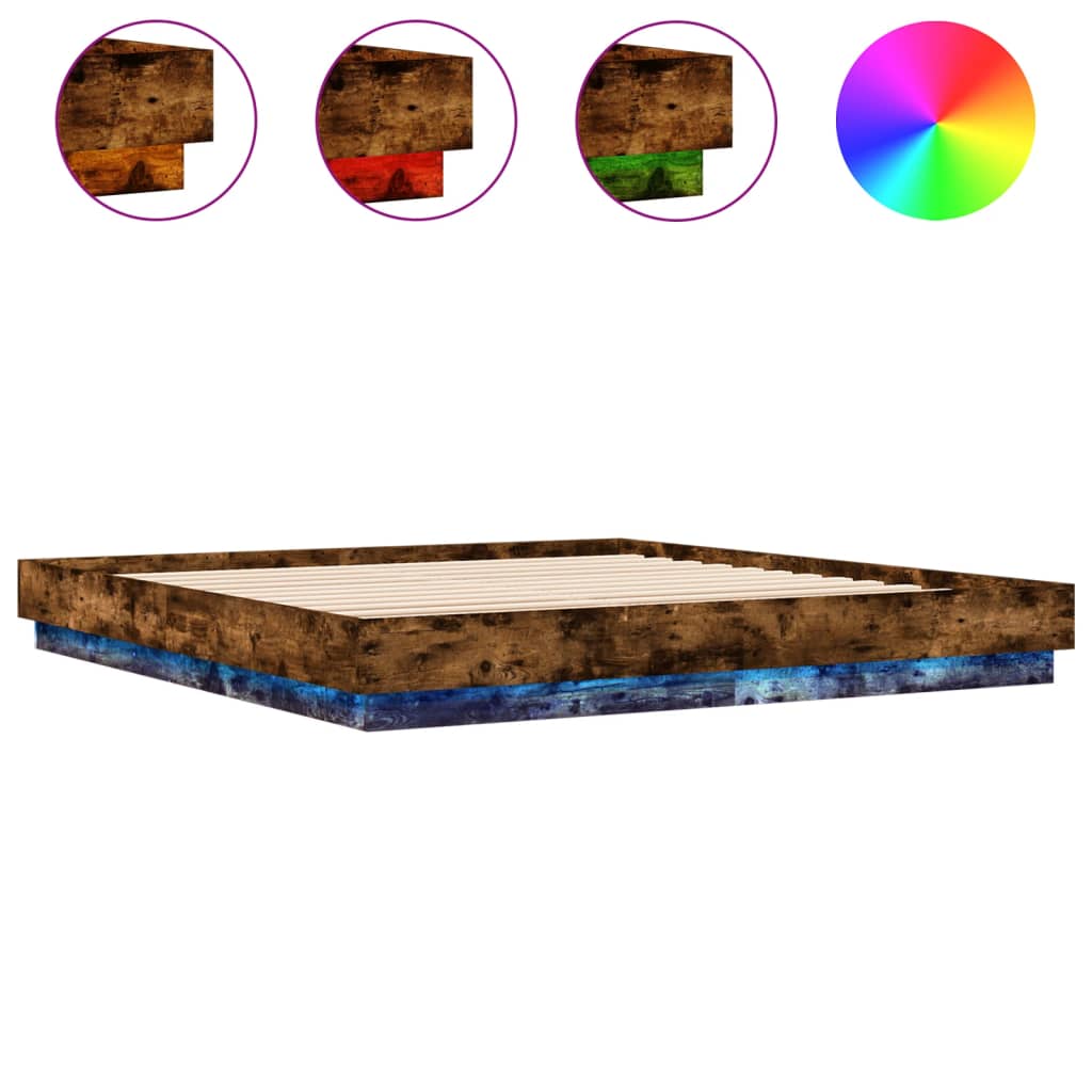 Cadru de pat cu lumini LED, stejar fumuriu, 200x200 cm GartenMobel Dekor