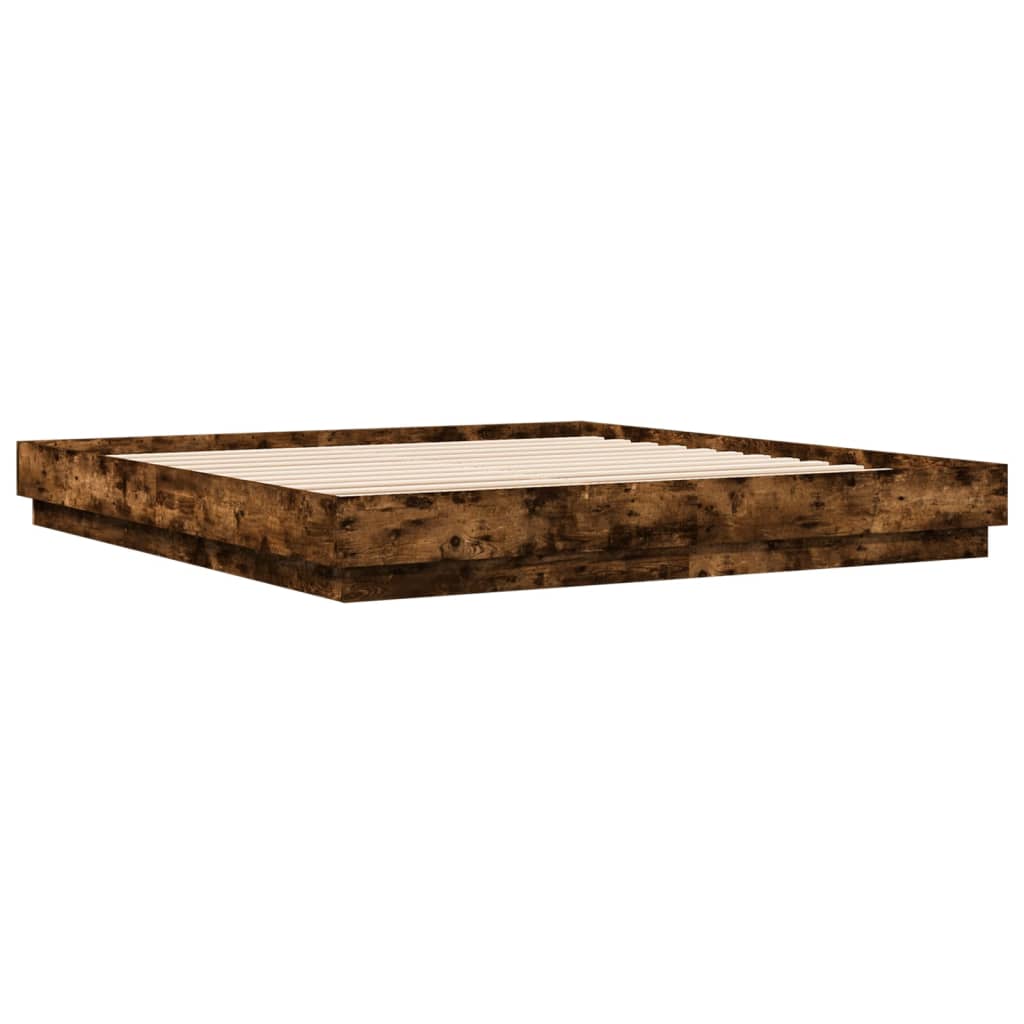 Cadru de pat cu lumini LED, stejar fumuriu, 200x200 cm GartenMobel Dekor