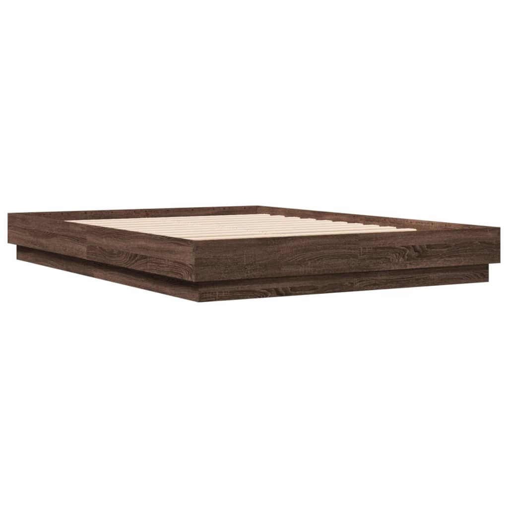 Cadru de pat cu lumini LED, stejar maro, 150x200 cm GartenMobel Dekor