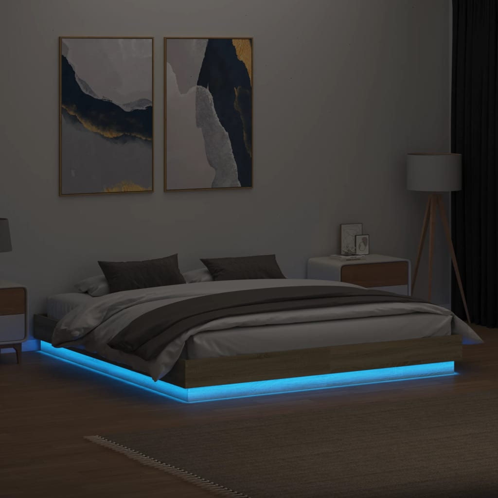 Cadru de pat cu lumini LED, stejar sonoma, 180x200 cm GartenMobel Dekor