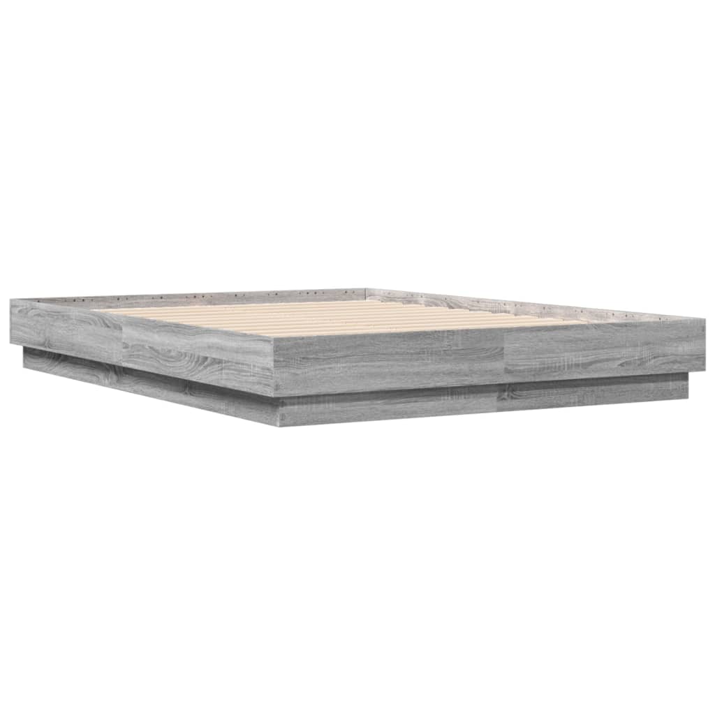 Cadru de pat cu lumini LED, sonoma gri, 135x190 cm GartenMobel Dekor