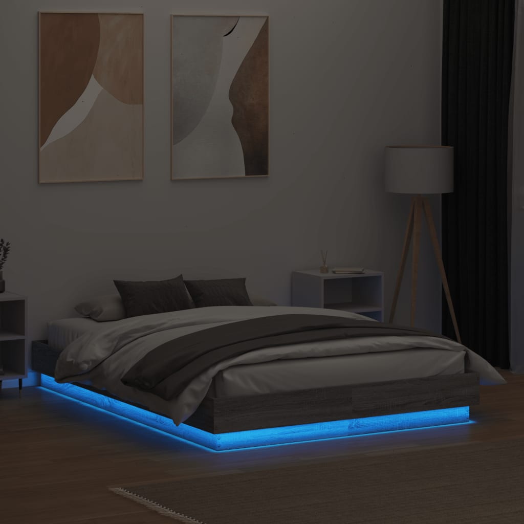 Cadru de pat cu lumini LED, sonoma gri, 135x190 cm GartenMobel Dekor