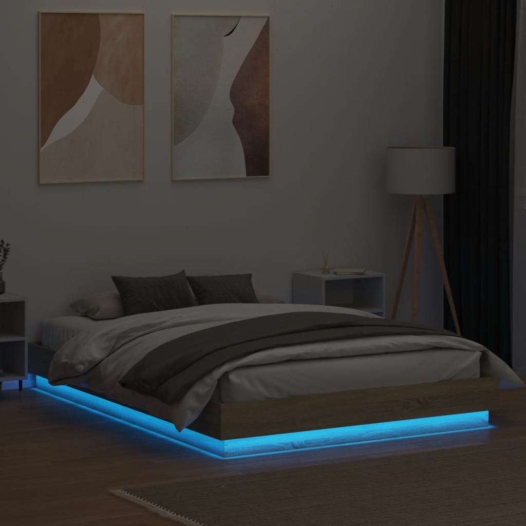 Cadru de pat cu lumini LED, stejar sonoma, 120x200 cm GartenMobel Dekor