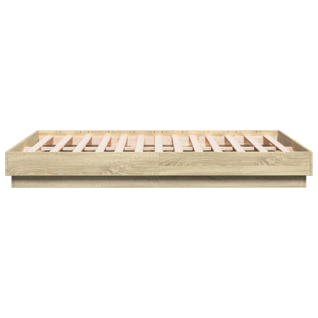 Cadru de pat cu lumini LED, stejar sonoma, 135x190 cm GartenMobel Dekor
