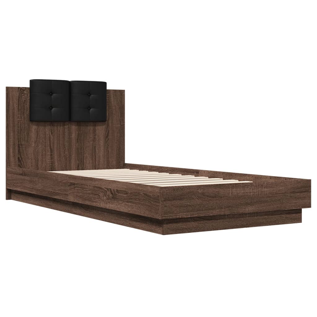 Cadru de pat cu tăblie și lumini LED, stejar maro, 100x200 cm GartenMobel Dekor