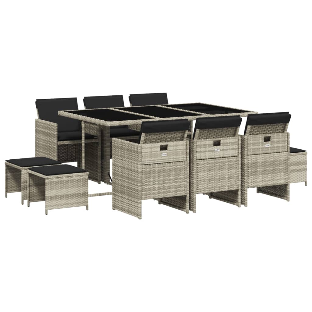 Set mobilier de grădină cu perne 11 piese gri deschis poliratan GartenMobel Dekor