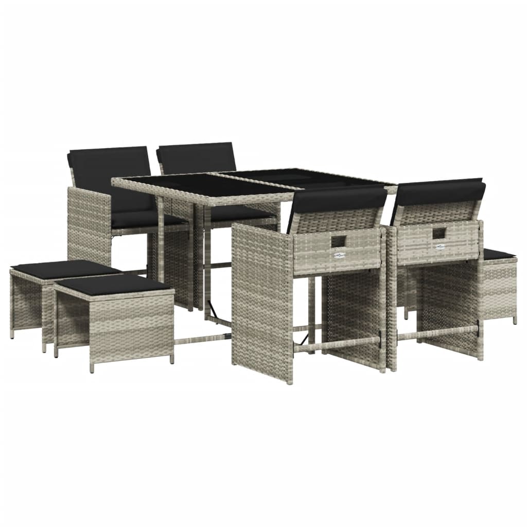 Set mobilier grădină cu perne, 9 piese, gri deschis, poliratan GartenMobel Dekor