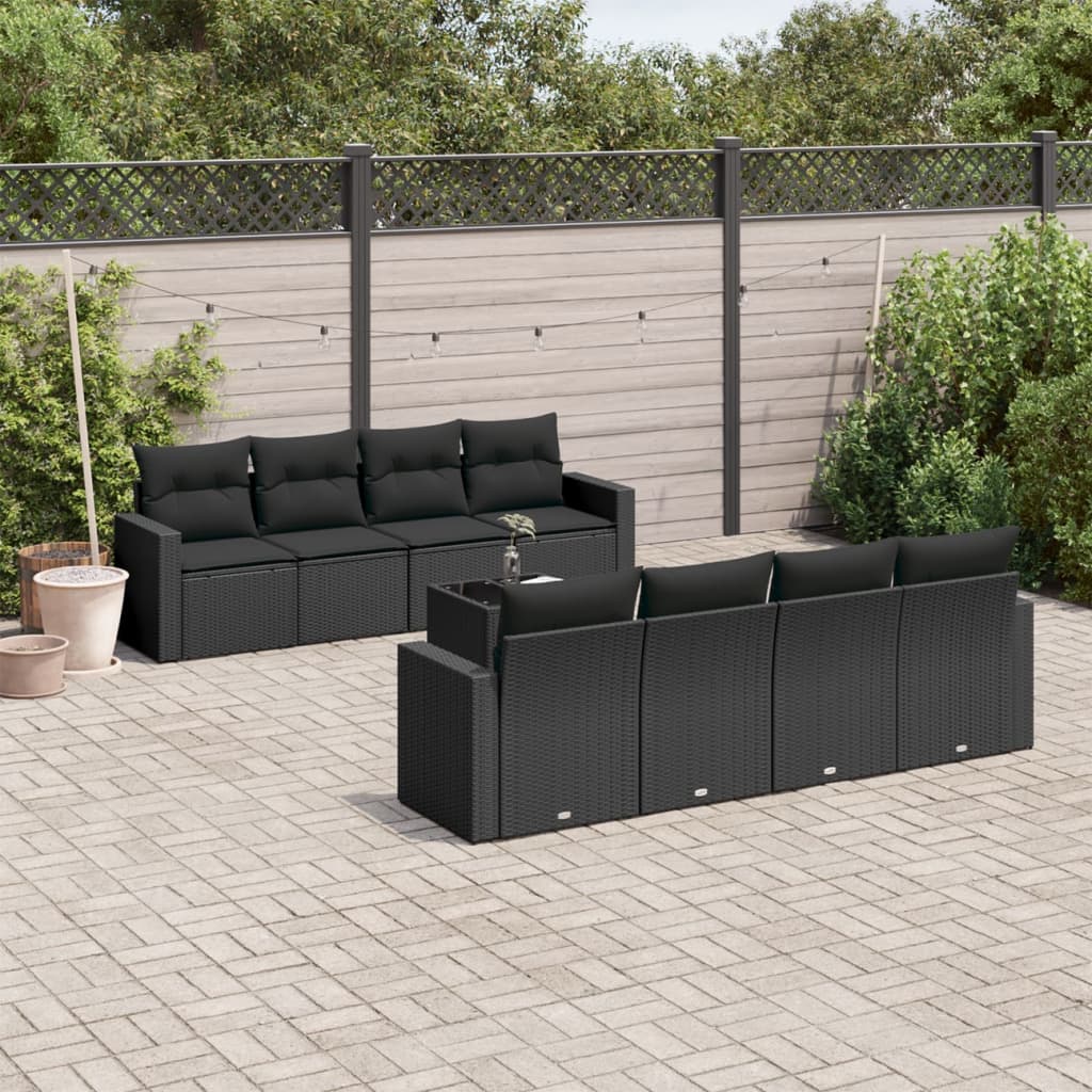 Set mobilier de grădină cu perne, 9 piese, negru, poliratan GartenMobel Dekor