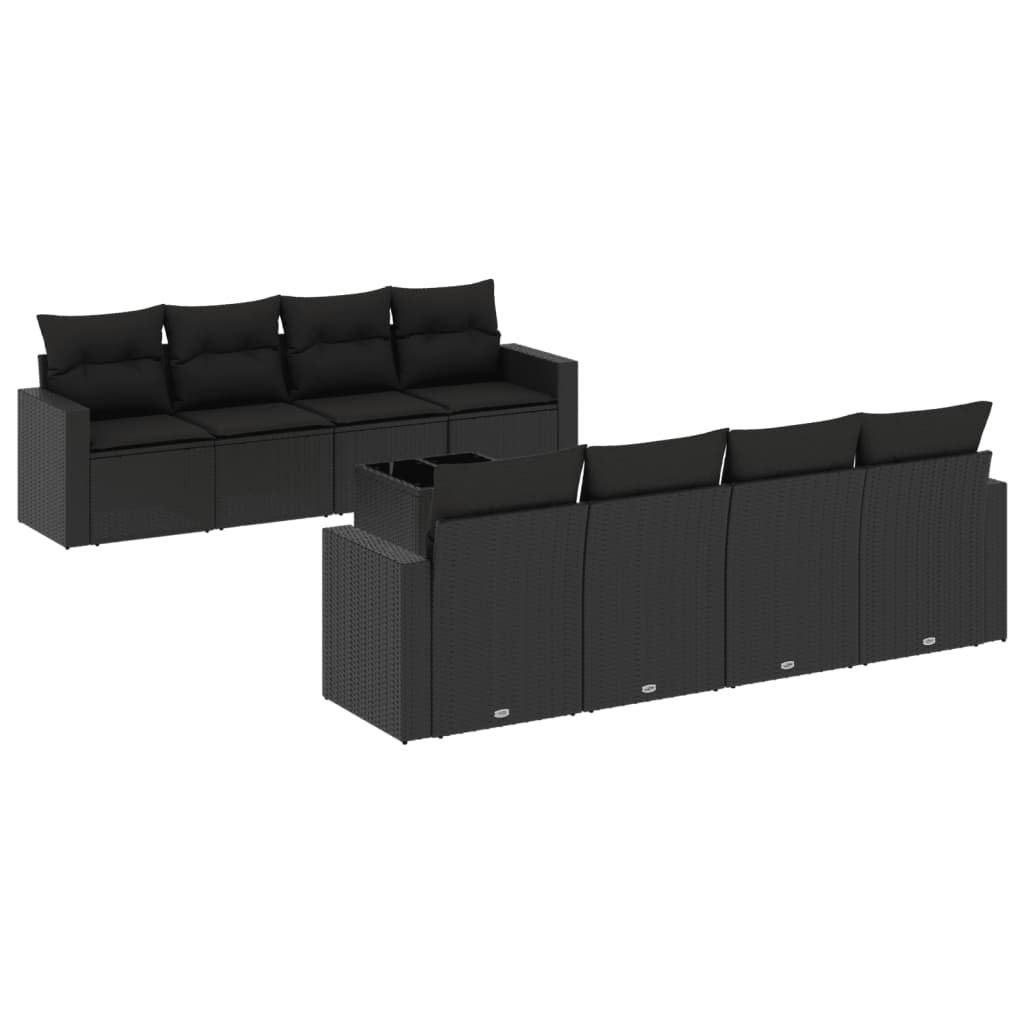 Set mobilier de grădină cu perne, 9 piese, negru, poliratan GartenMobel Dekor