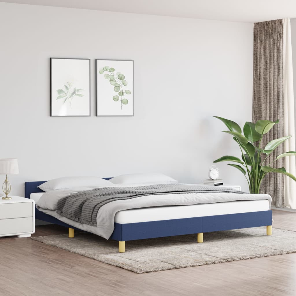 Cadru de pat cu tăblie, albastru, 160x200 cm, textil GartenMobel Dekor