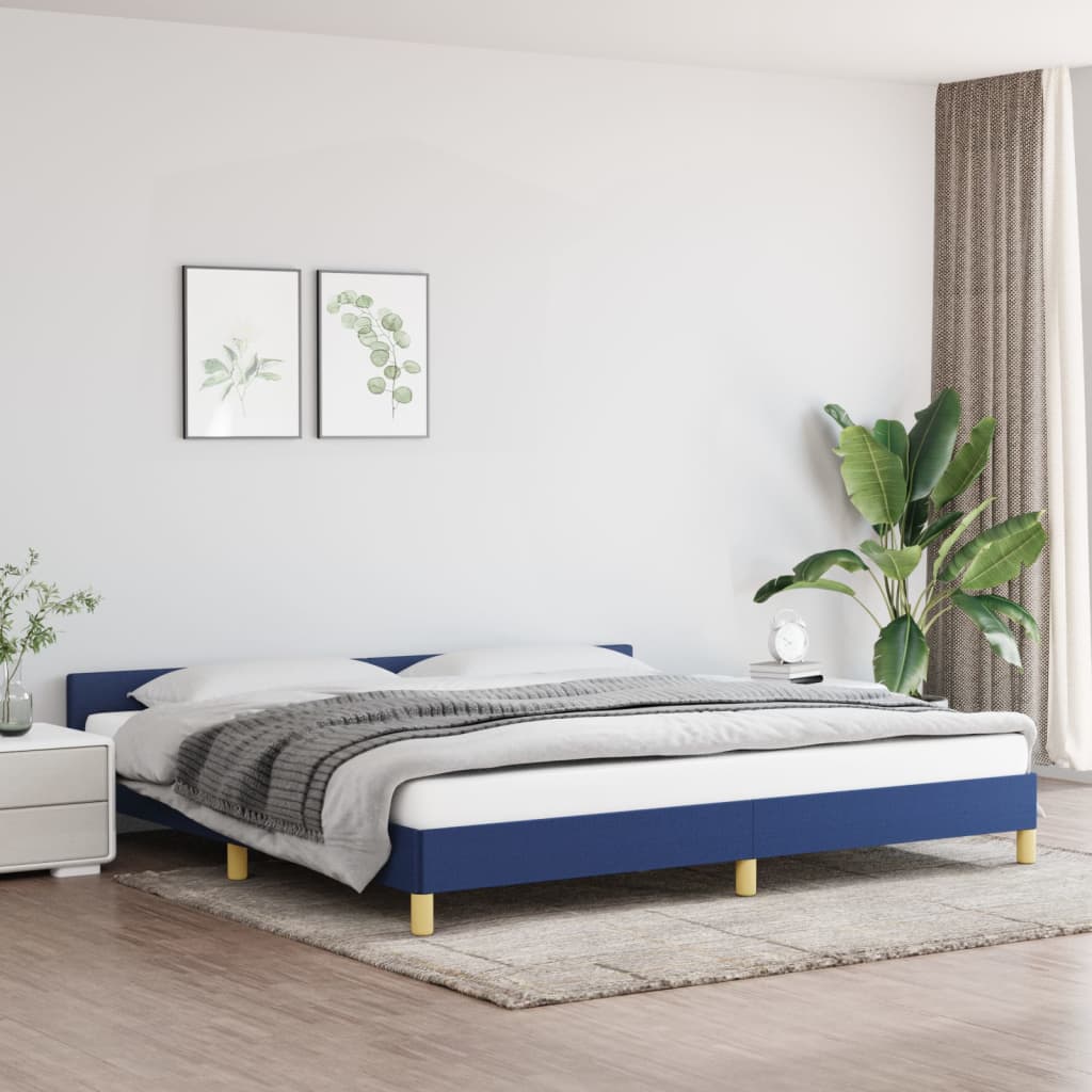 Cadru de pat cu tăblie, albastru, 200x200 cm, textil GartenMobel Dekor