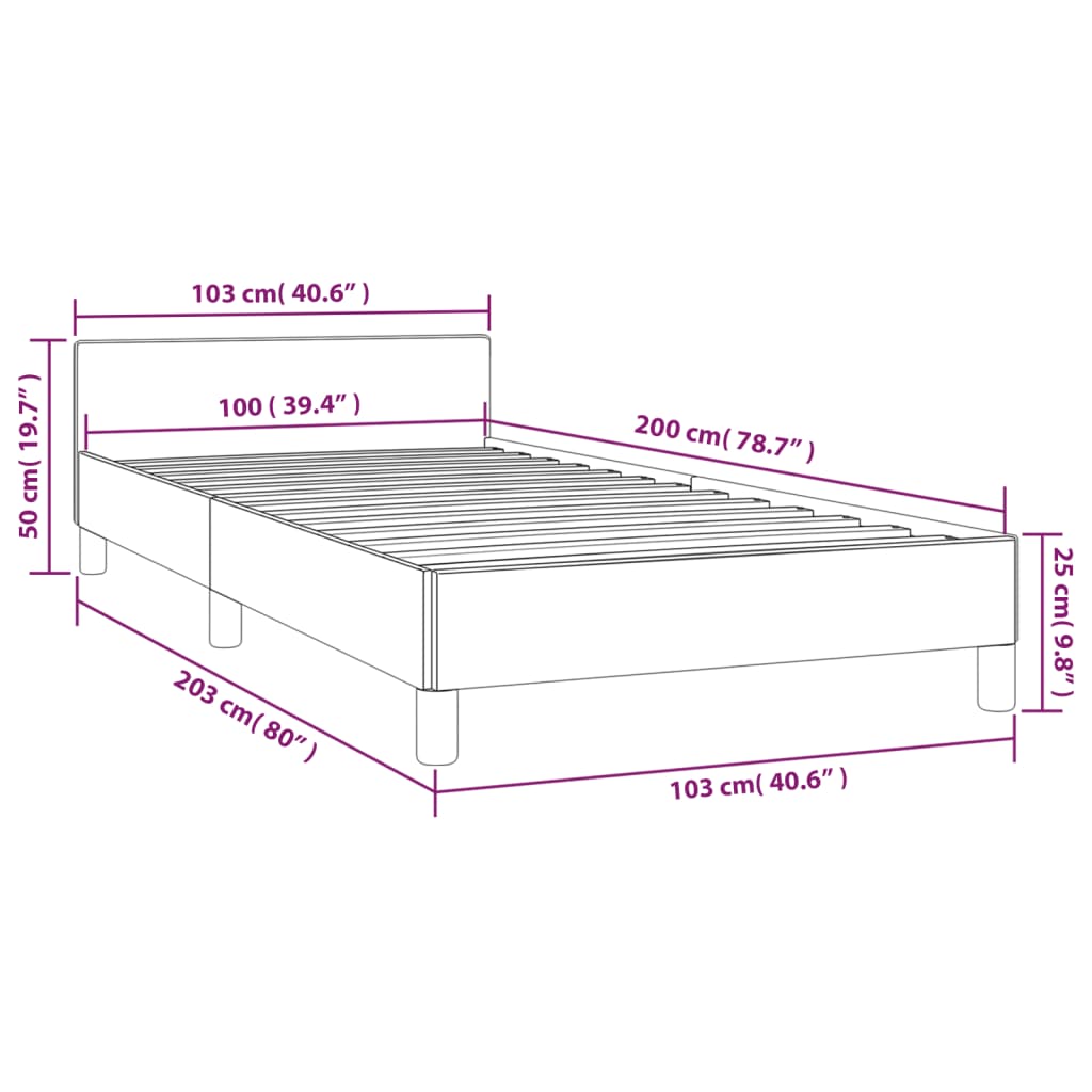 Cadru de pat cu tăblie, gri închis, 100x200 cm, textil GartenMobel Dekor