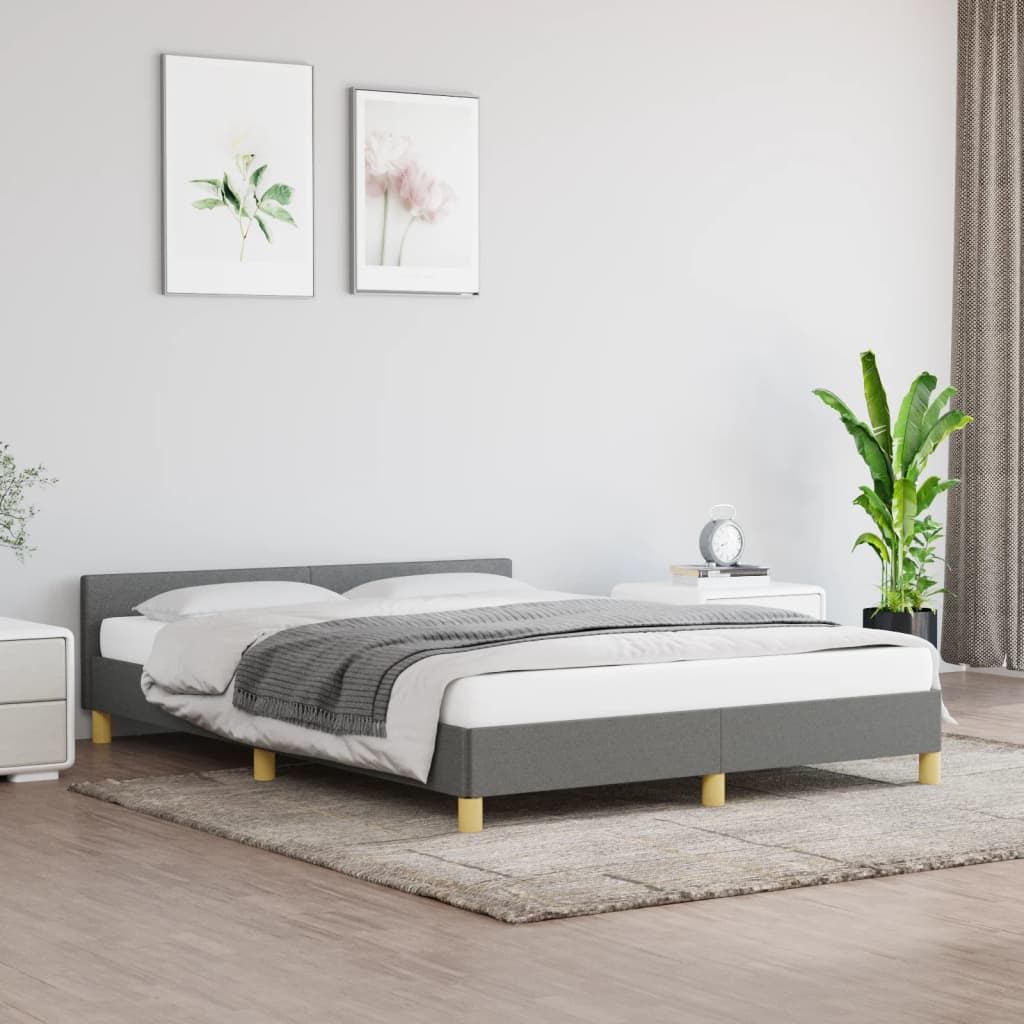 Cadru de pat cu tăblie, gri închis, 140x190 cm, textil GartenMobel Dekor