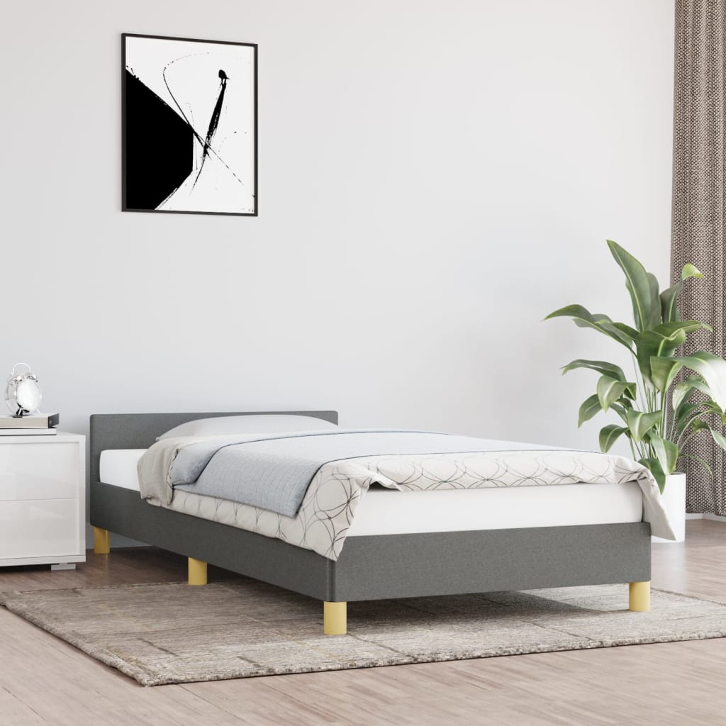 Cadru de pat cu tăblie, gri închis, 90x190 cm, textil GartenMobel Dekor