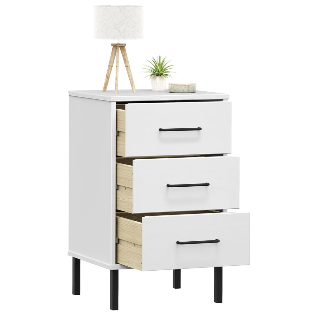 Noptieră cu picioare metalice „OSLO”, alb, lemn masiv pin GartenMobel Dekor