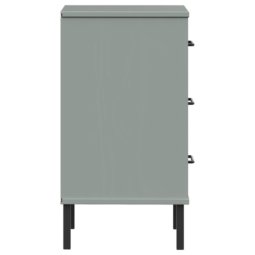 Noptieră cu picioare metalice „OSLO”, gri, lemn masiv pin GartenMobel Dekor
