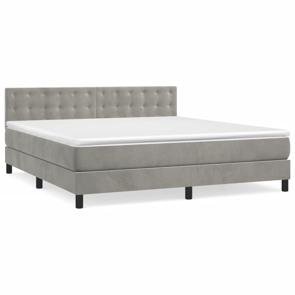 Pat box spring cu saltea, gri deschis, 160x200 cm, catifea GartenMobel Dekor