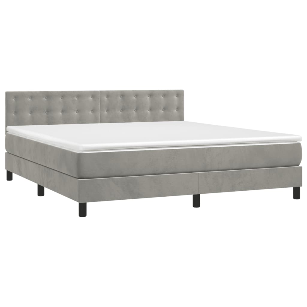 Pat box spring cu saltea, gri deschis, 160x200 cm, catifea GartenMobel Dekor
