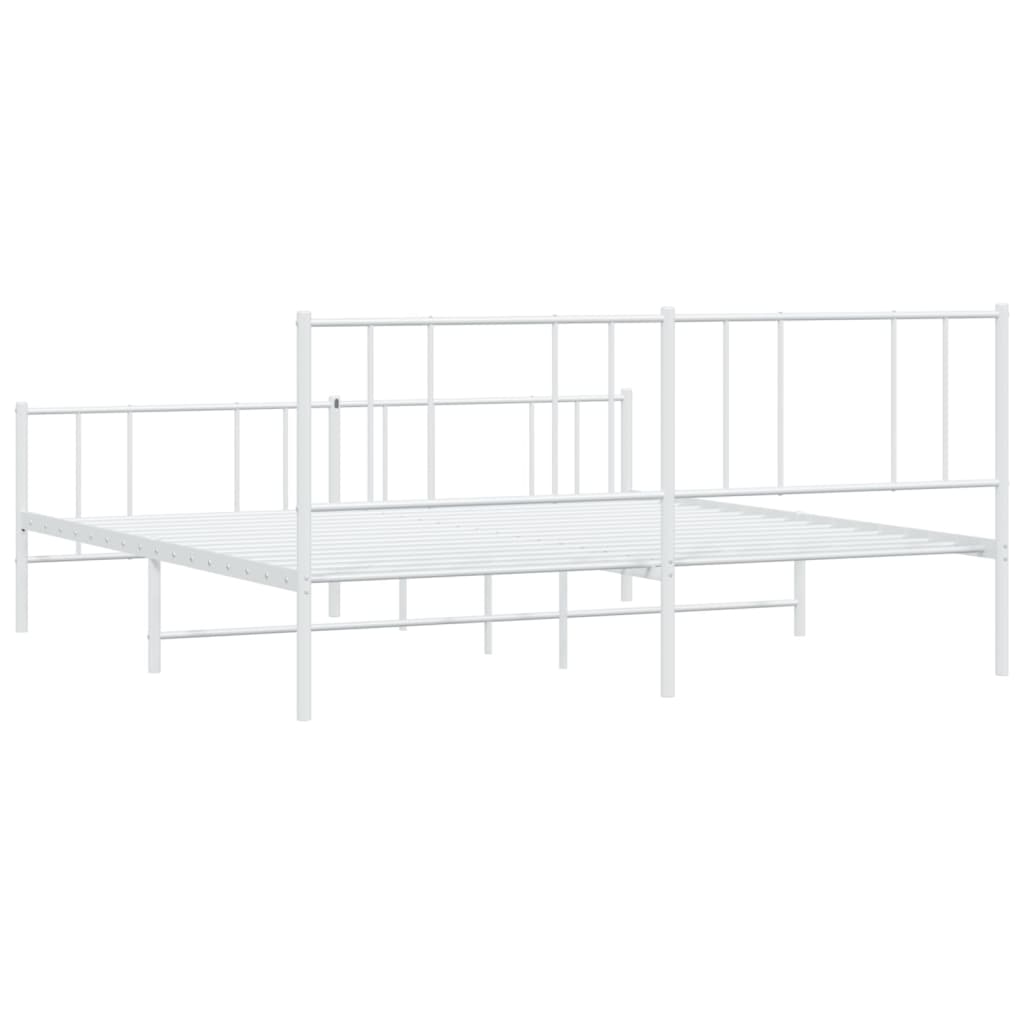 Cadru de pat metalic cu tăblie, alb, 200x200 cm GartenMobel Dekor