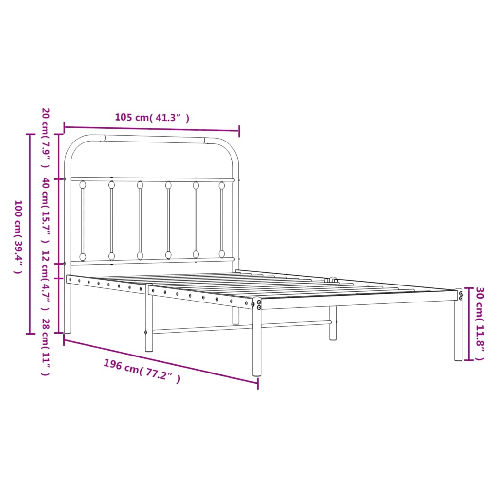 Cadru de pat metalic cu tăblie, negru, 100x190 cm GartenMobel Dekor