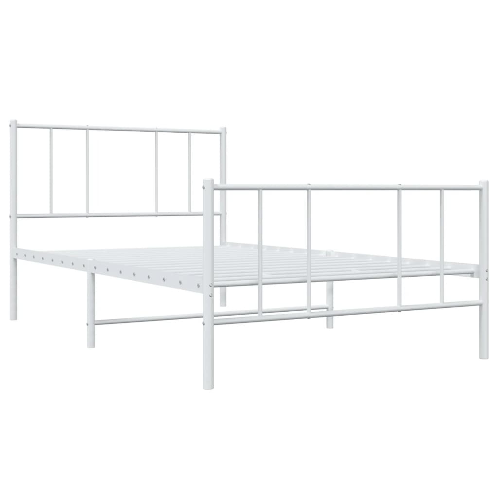 Cadru de pat metalic cu tăblie de cap/picioare, alb, 100x190 cm GartenMobel Dekor