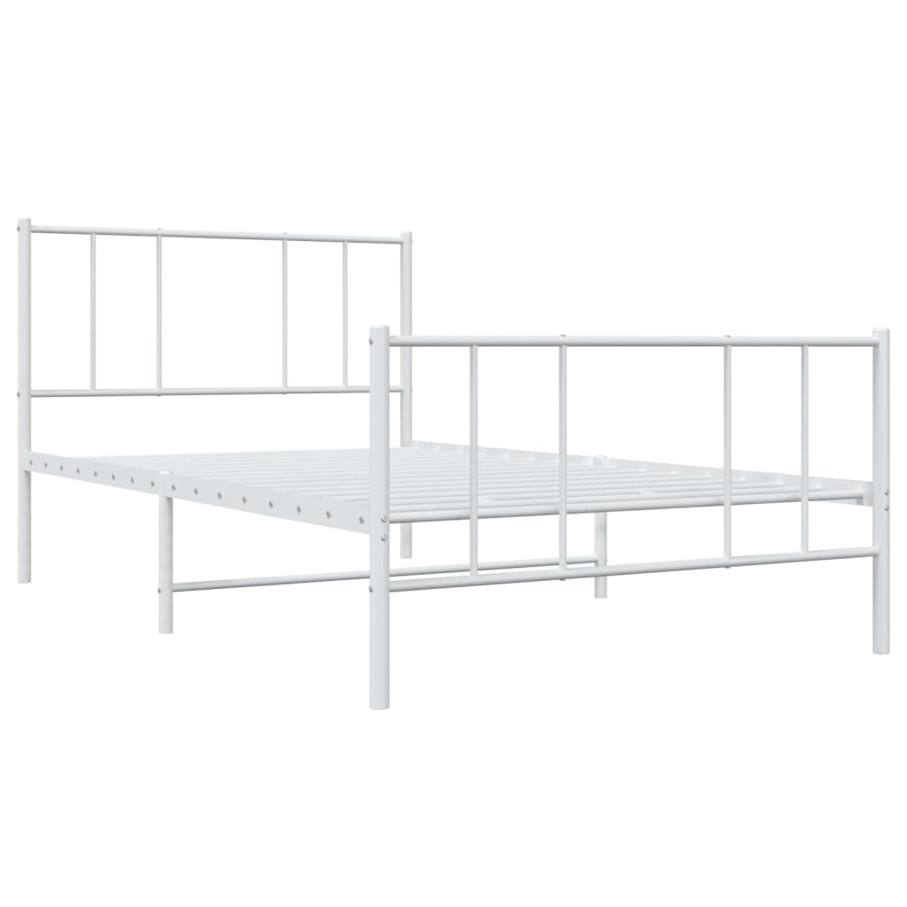 Cadru de pat metalic cu tăblie de cap/picioare, alb, 100x200 cm GartenMobel Dekor