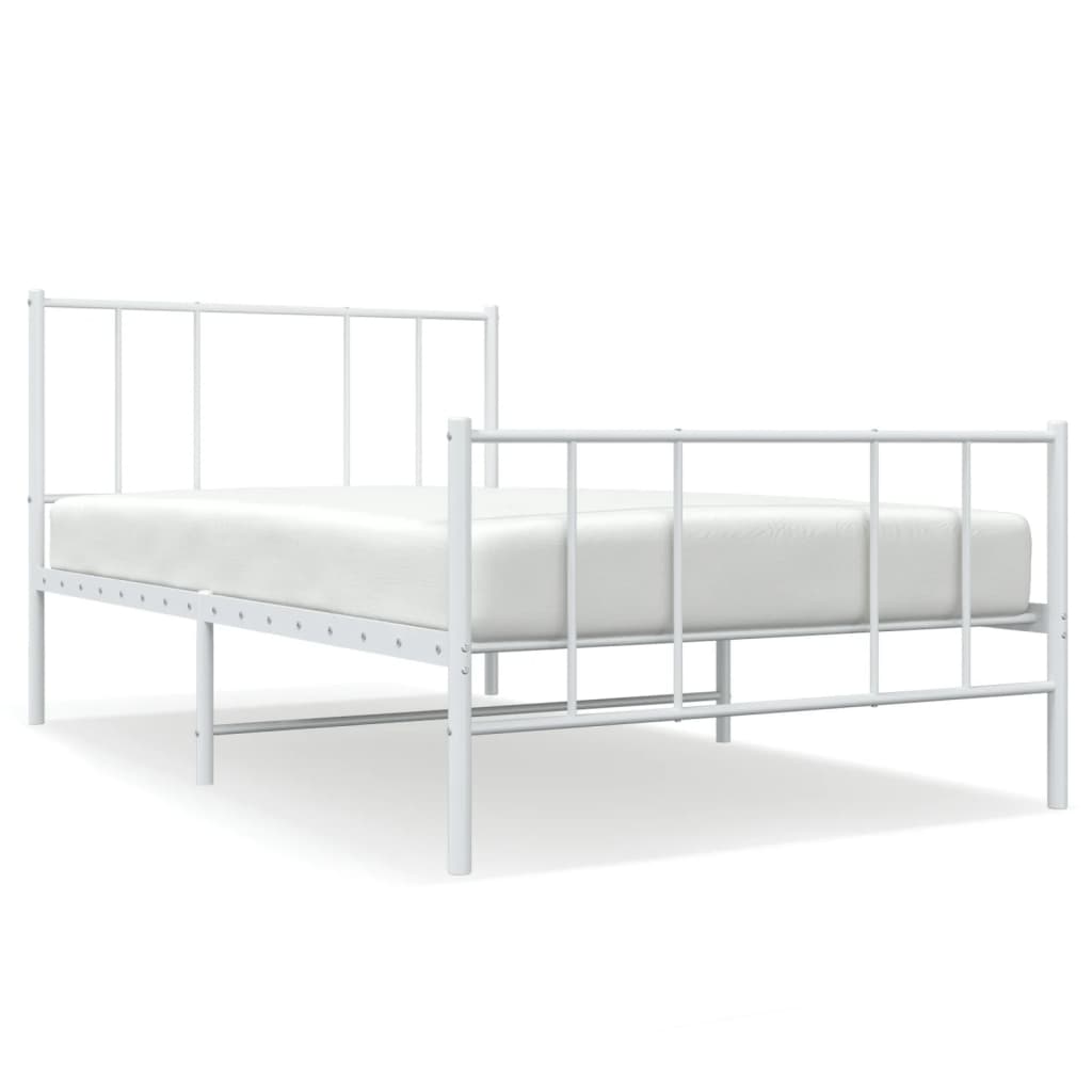 Cadru de pat metalic cu tăblie de cap/picioare, alb, 107x203 cm GartenMobel Dekor