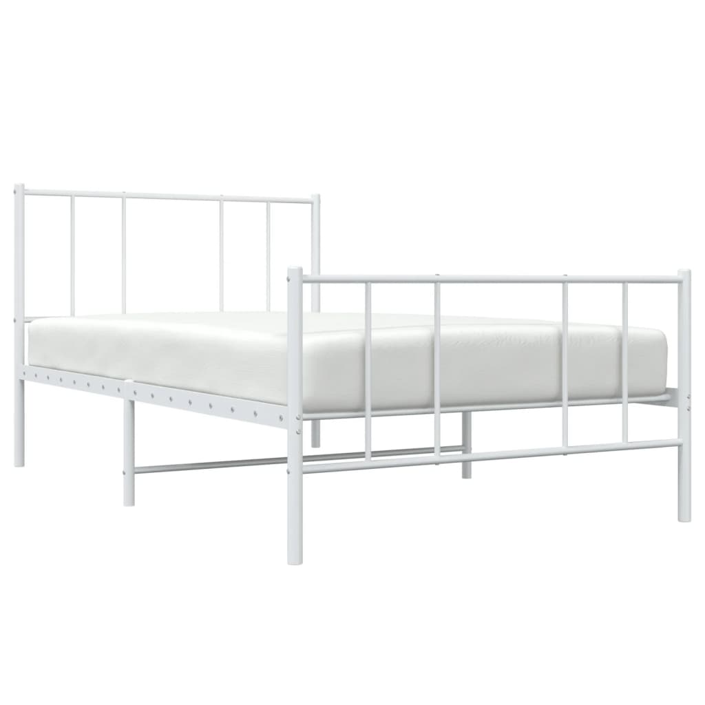 Cadru de pat metalic cu tăblie de cap/picioare, alb, 107x203 cm GartenMobel Dekor