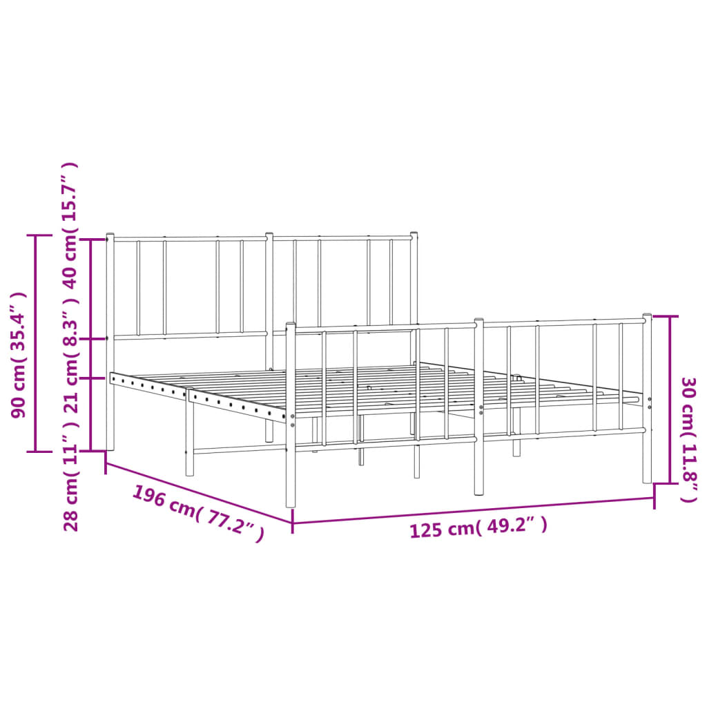 Cadru pat metalic cu tăblie de cap/picioare, negru, 120x190 cm GartenMobel Dekor