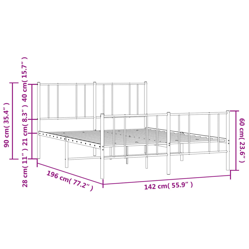 Cadru pat metalic cu tăblie de cap/picioare, negru, 135x190 cm GartenMobel Dekor