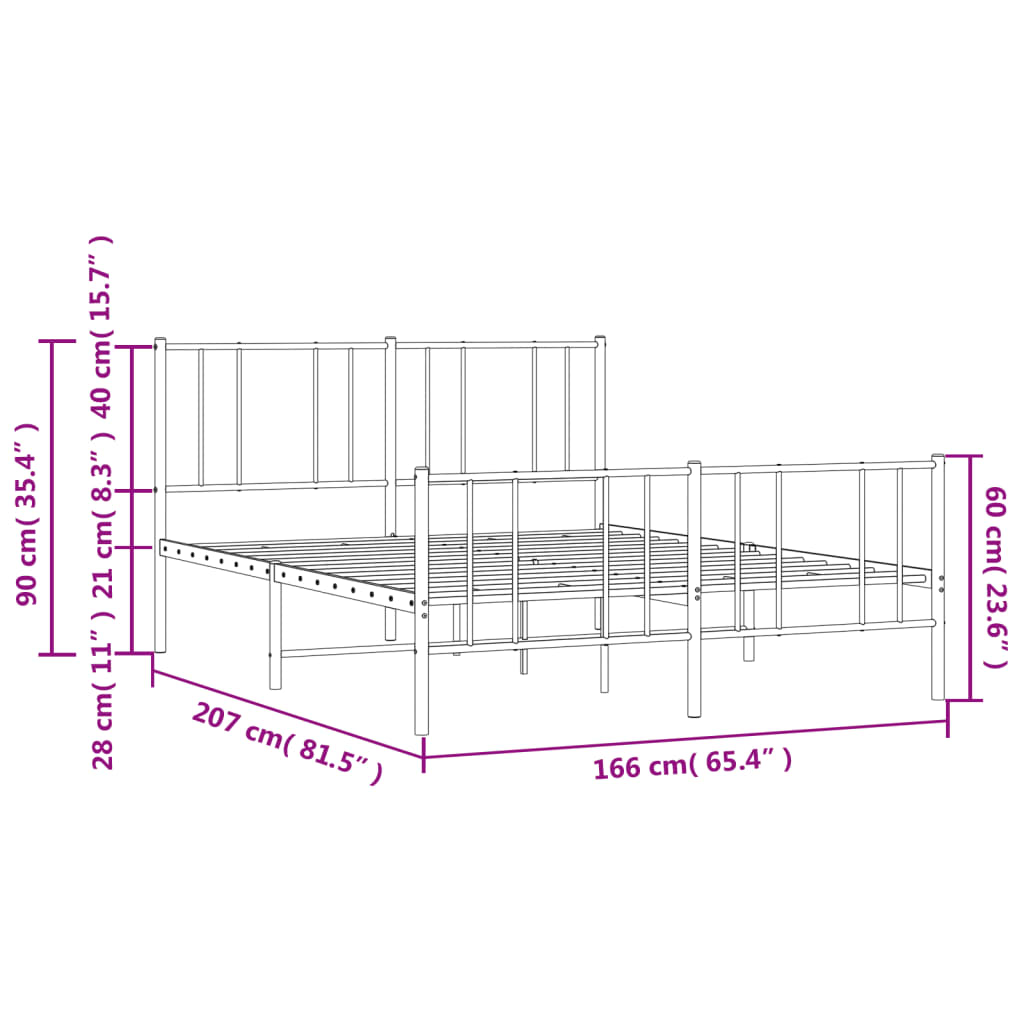 Cadru pat metalic cu tăblie de cap/picioare, negru, 160x200 cm GartenMobel Dekor