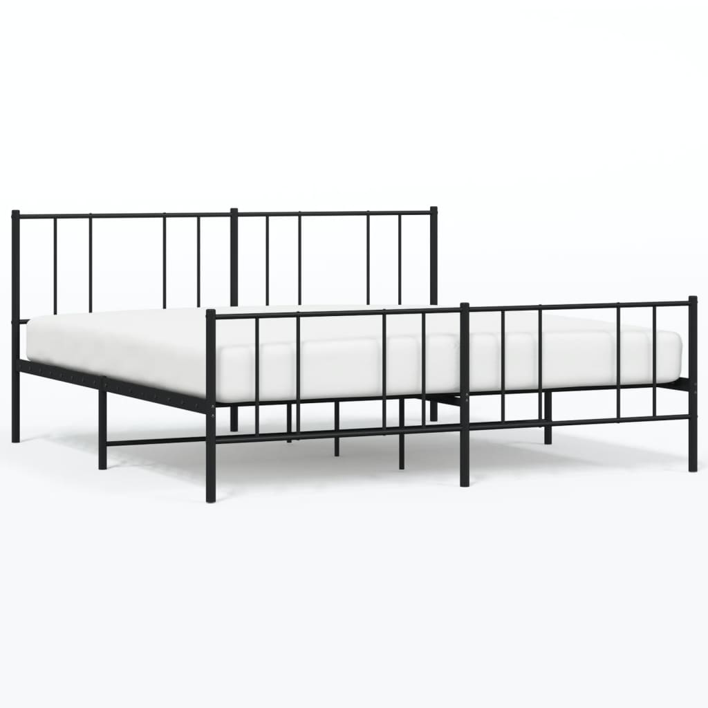 Cadru pat metalic cu tăblii de cap/picioare, negru, 183x213 cm GartenMobel Dekor
