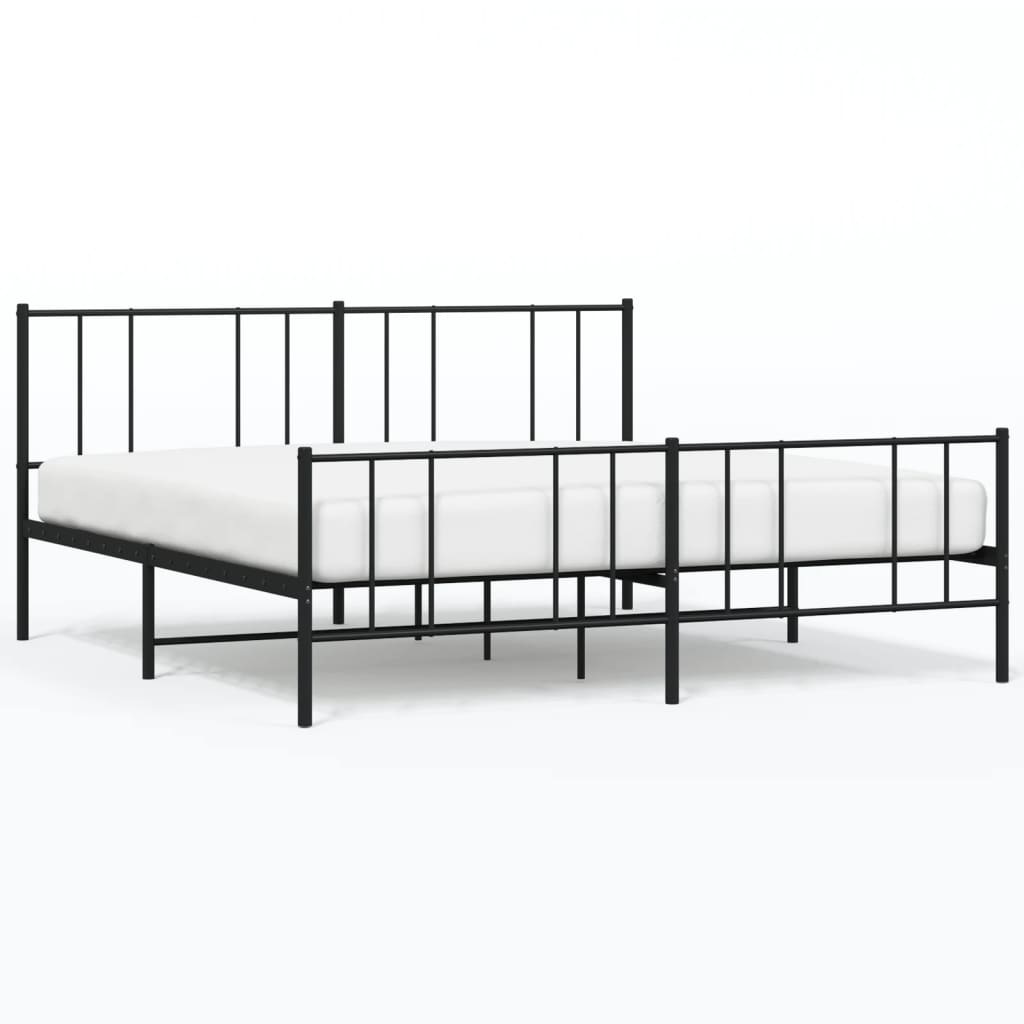 Cadru pat metalic cu tăblii de cap/picioare, negru, 193x203 cm GartenMobel Dekor