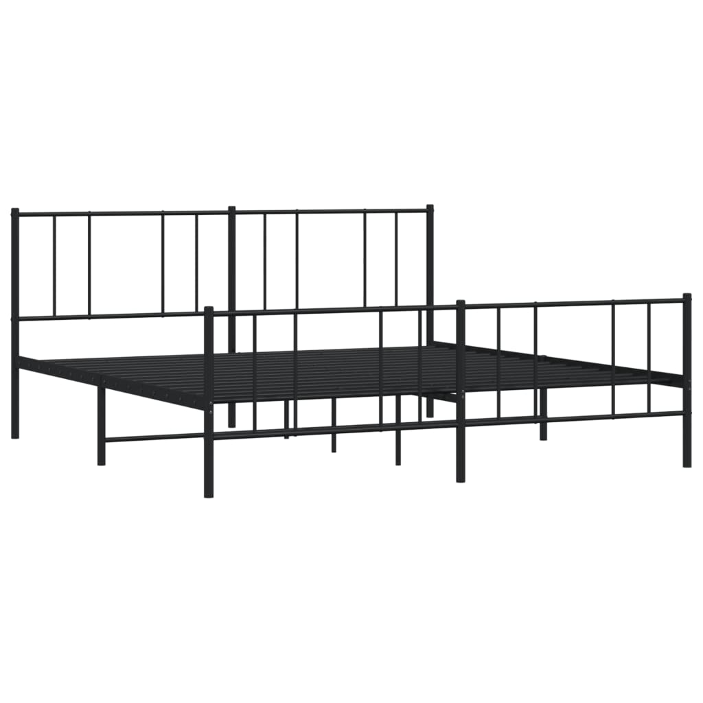 Cadru pat metalic cu tăblii de cap/picioare, negru, 200x200 cm GartenMobel Dekor