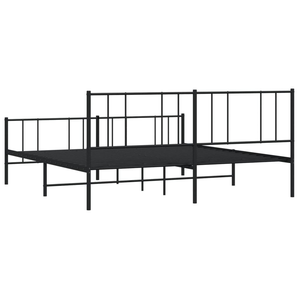 Cadru pat metalic cu tăblii de cap/picioare, negru, 200x200 cm GartenMobel Dekor