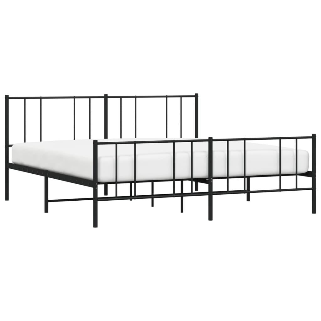 Cadru pat metalic cu tăblii de cap/picioare, negru, 200x200 cm GartenMobel Dekor