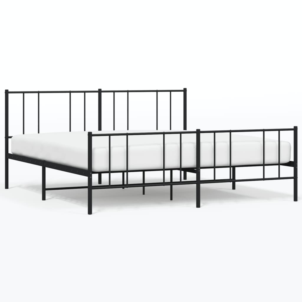 Cadru pat metalic cu tăblii de cap/picioare, negru, 200x200 cm GartenMobel Dekor