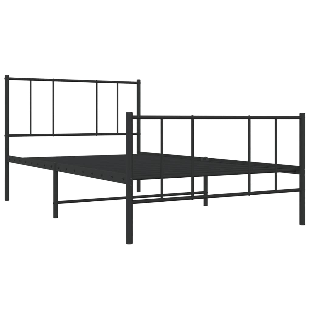 Cadru pat metalic cu tăblii de cap/picioare, negru, 75x190 cm GartenMobel Dekor