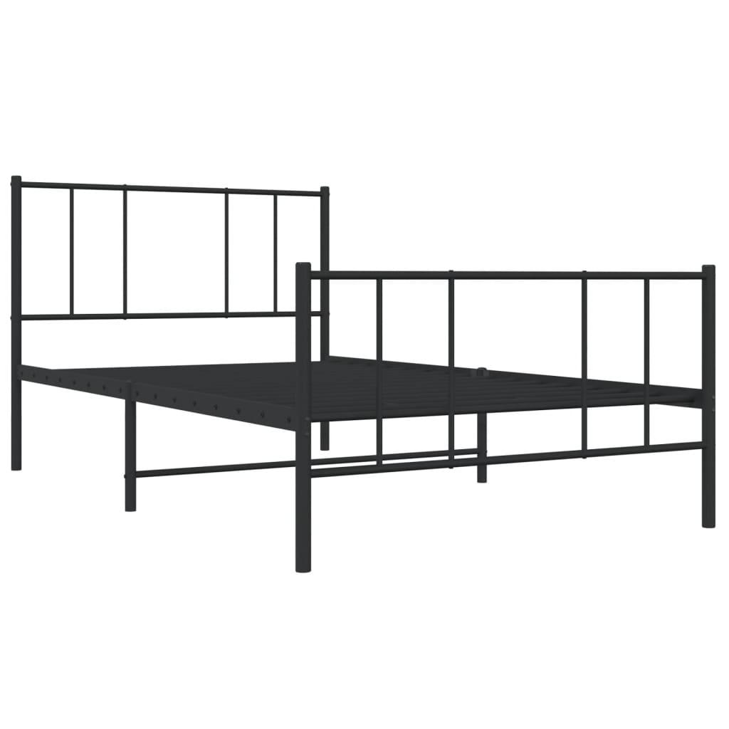 Cadru pat metalic cu tăblii de cap/picioare, negru, 90x190 cm GartenMobel Dekor