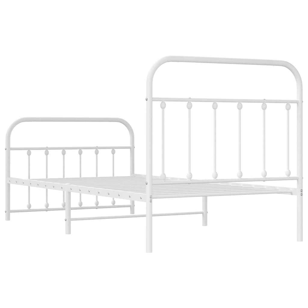 Cadru de pat metalic cu tăblie de cap/picioare, alb, 100x190 cm GartenMobel Dekor
